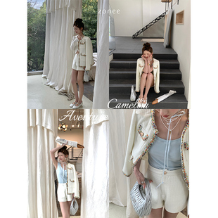 套装 Lea宋亦雯 俏皮彩色织带秋夏小香风外套短裤 法式 山茶花奇遇