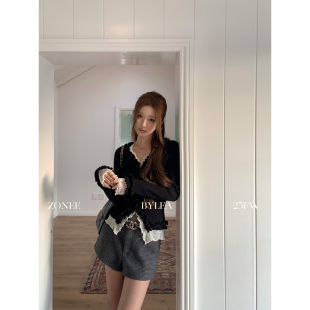 LEA宋亦雯 设计感蕾丝拼接针织开衫 瑞秋 法式 外套女 衣橱 ZONEE