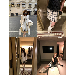 ZONEE/LEA宋亦雯 法式fitcheck 羊毛粗花呢小香风千鸟格半身裙女