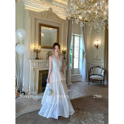 ZONEE/LEA宋亦雯 绿仙子 法式浪漫时髦设计感两件套网纱连衣裙女