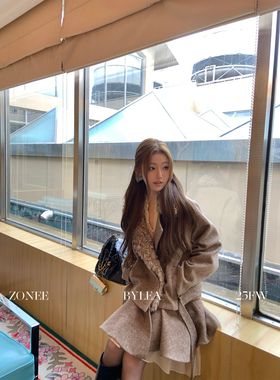 ZONEE/LEA宋亦雯冬日赛马场 复古可拆卸毛领羊毛呢大衣毛呢外套女