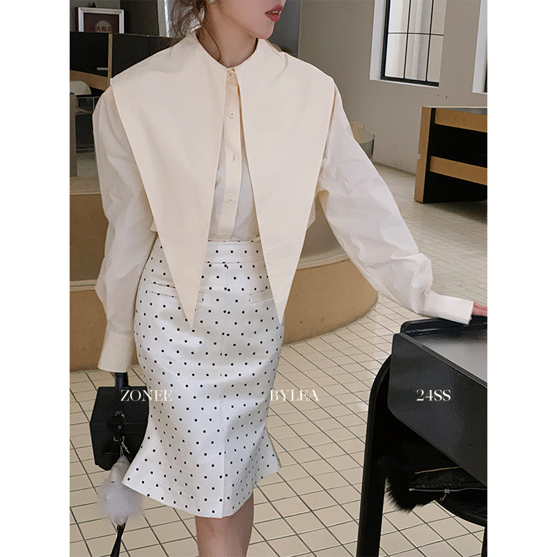 ZONEE 油画感穿搭 原创设计法式复古摩登感浅奶黄大翻领廓形衬衣