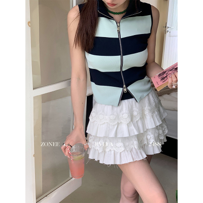 ZONEE 芭蕾香波 秋日法式时髦设计感蕾丝拼接白色刺绣工艺短半裙