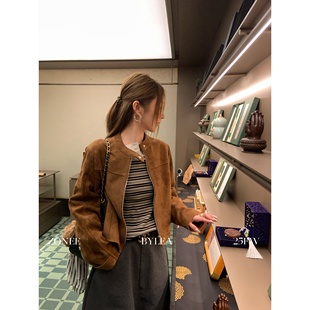 法式 马术世界 原创设计精致时髦棕色麂皮外套女 LEA宋亦雯 ZONEE