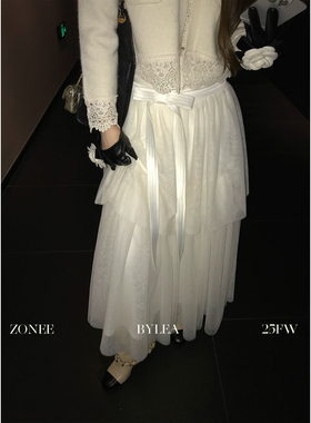 ZONEE/LEA宋亦雯贵气嫡长女 加绒加厚蝴蝶结双层网纱蛋糕半身裙女