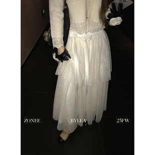ZONEE 加绒加厚蝴蝶结双层网纱蛋糕半身裙女 LEA宋亦雯贵气嫡长女