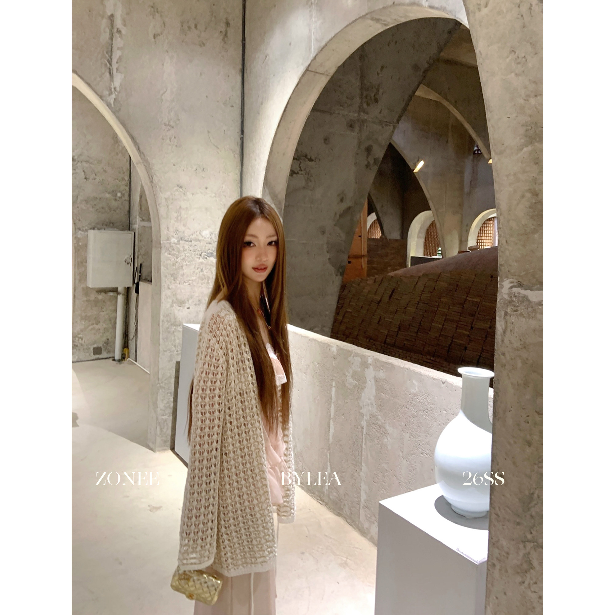 ZONEE/LEA宋亦雯 浪漫波西米亚 法式时髦慵懒镂空编织针织开衫女