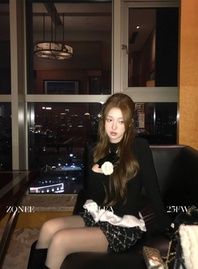 ZONEE/LEA宋亦雯 coco noir 法式时髦设计感下摆拼接针织衫上衣女