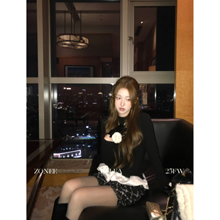 LEA宋亦雯 时髦设计感下摆拼接针织衫 coco 法式 上衣女 noir ZONEE