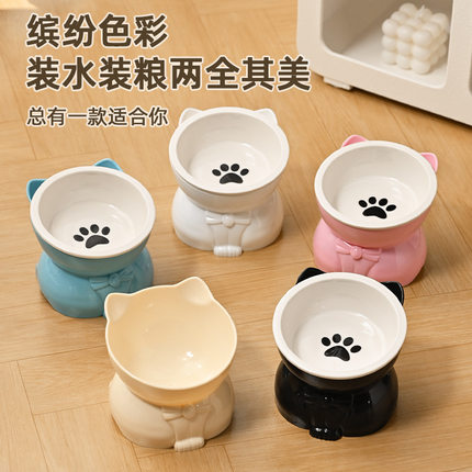猫碗陶瓷狗碗狗盆防打翻喝水吃饭护颈猫粮碗高脚猫碗猫食盆陶瓷