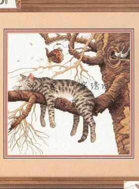 原套真线对比十字绣自配套件 Dim35087 Too Pooped树上的懒猫
