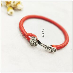 玄小串儿 泰国进口蜡绳手链 本命年 清迈泰银如意 藏式金刚结手绳