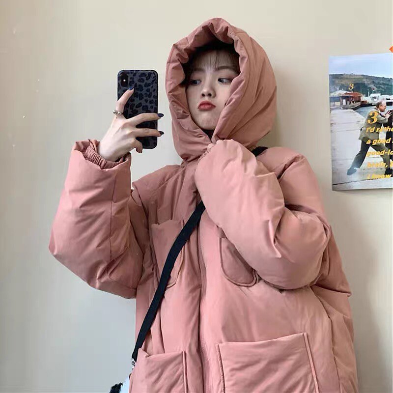 面包服女学生韩版宽松棉袄冬季外套2022新款连帽棉服加绒加厚棉衣