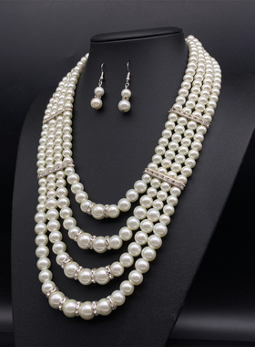 小众奢仿珍珠多层长款复古项链