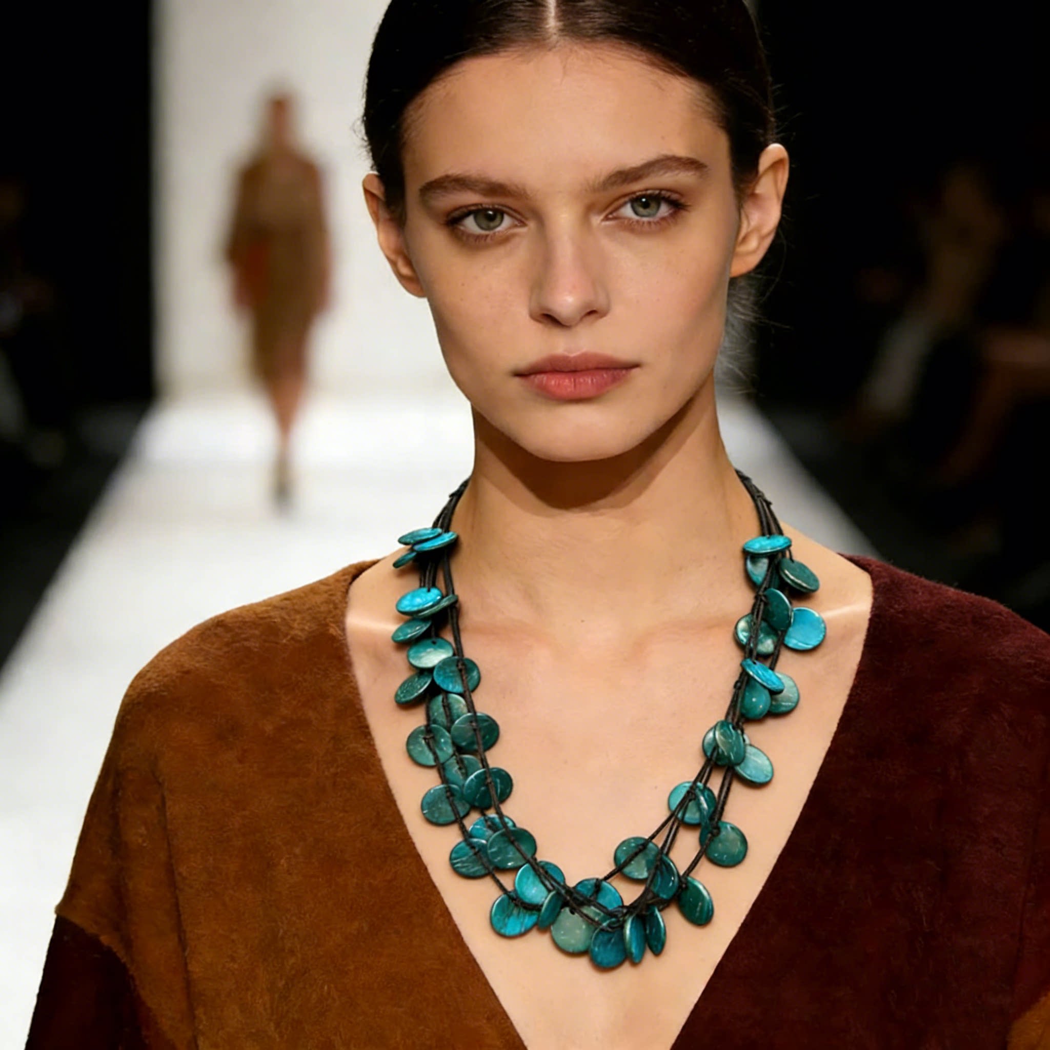 天然彩色小圆片简约复古民族风多层短款项链棉麻毛衣链百搭配饰女