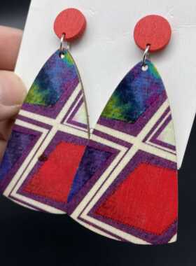 波西米亚长耳环欧美夸张烤漆彩色条纹度假木质耳环earrings