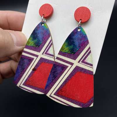 波西米亚长耳环欧美夸张烤漆彩色条纹度假木质耳环earrings