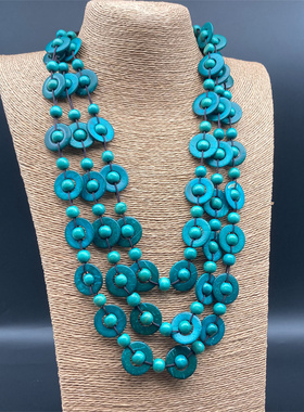 波西米亚民族风圆珠链彩色木珠多层项链沙滩旅游配饰简约毛衣链女