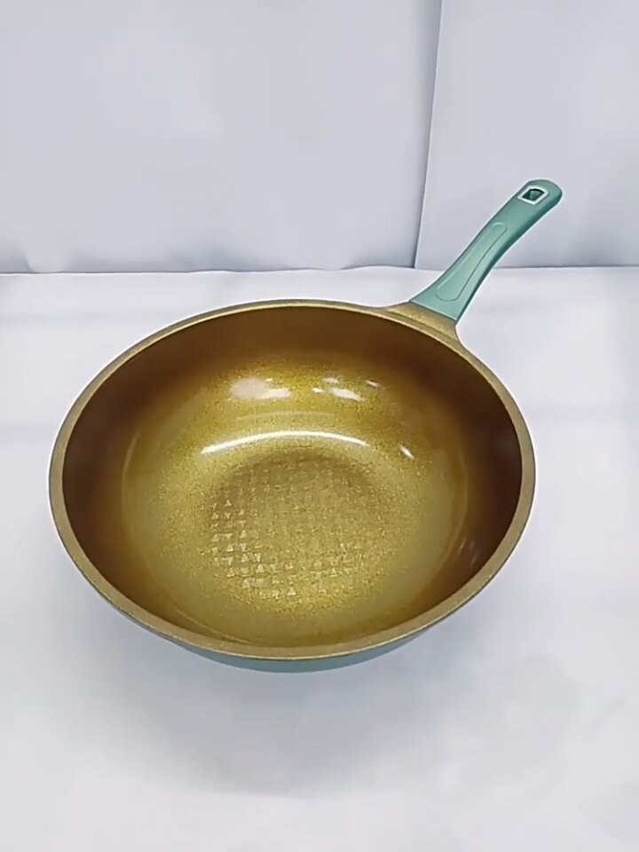 韩国进口Charming Chef叉夫黄金陶瓷涂层不粘锅炒锅加深炒勺大勺