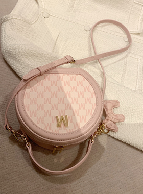 香港小mk真皮女包手提圆饼秋季2025新款潮高级质感通勤单肩斜挎包