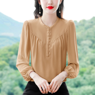 溶溶2026纯色洋气高感别致小衫遮肚子妈妈上衣雪纺显瘦小衫