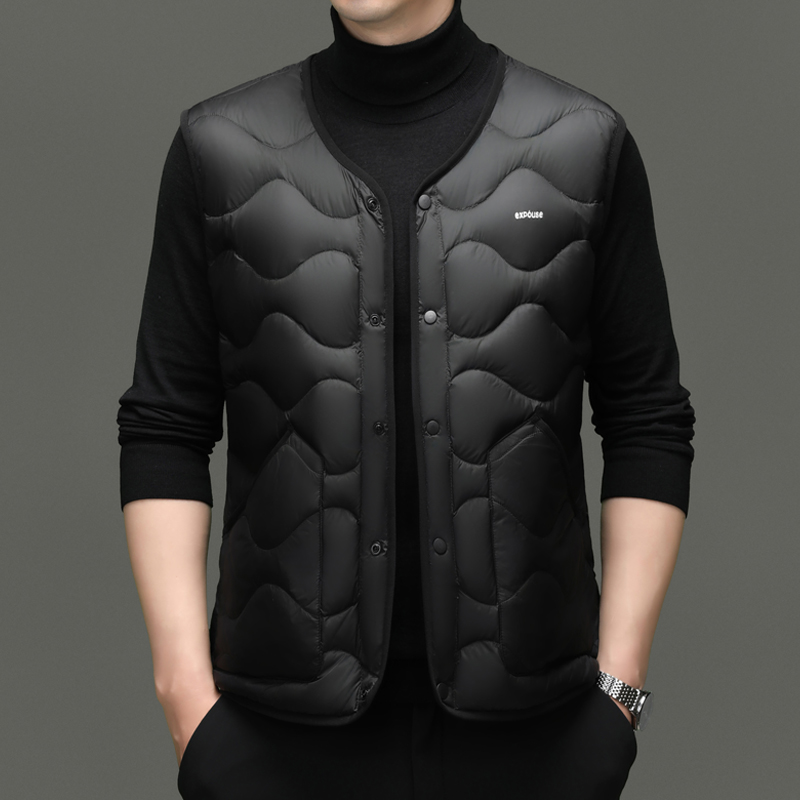 秋冬男士无领轻薄短款羽绒马甲