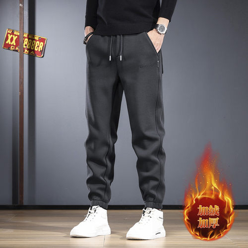 冬季加绒保暖宽松束脚卫裤男