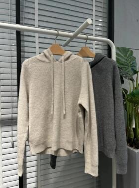 MM麦麦家2025秋新款灰色套头抽绳连帽羊绒针织衫女上衣5GA133281Q