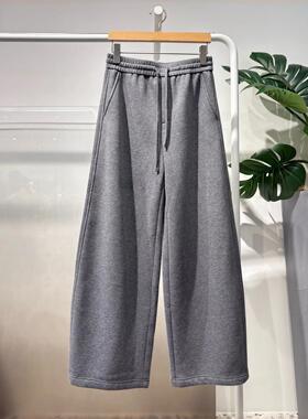 MM麦麦2025秋冬新款高腰直筒系绳灰色针织休闲裤女长裤5GA152821