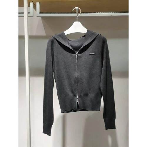 MM商场同款2026春新款百搭修身显瘦连帽针织开衫上衣女1H2230352