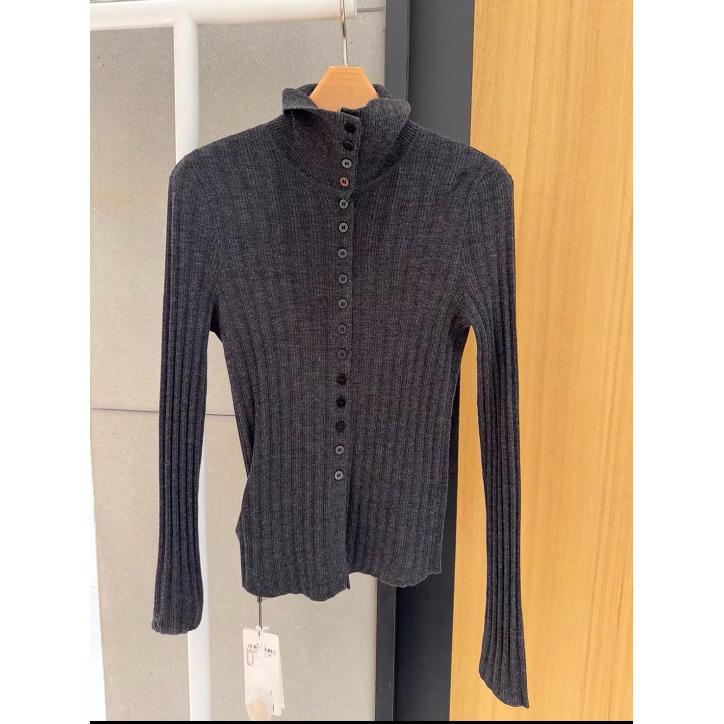 MM麦家商场同款2025秋冬显瘦高领简约针织衫开衫上衣女5GA134071