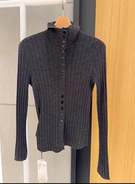 MM麦家商场同款2025秋冬显瘦高领简约针织衫开衫上衣女5GA134071