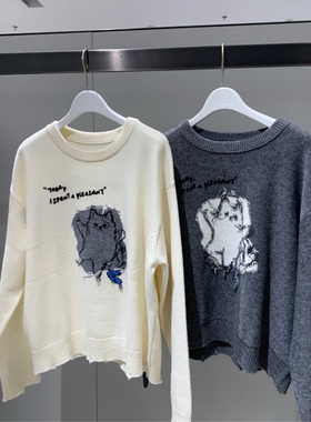 MM麦家2025秋冬新款圆领卡通刺绣羊毛衫长袖针织衫上衣4GC133242