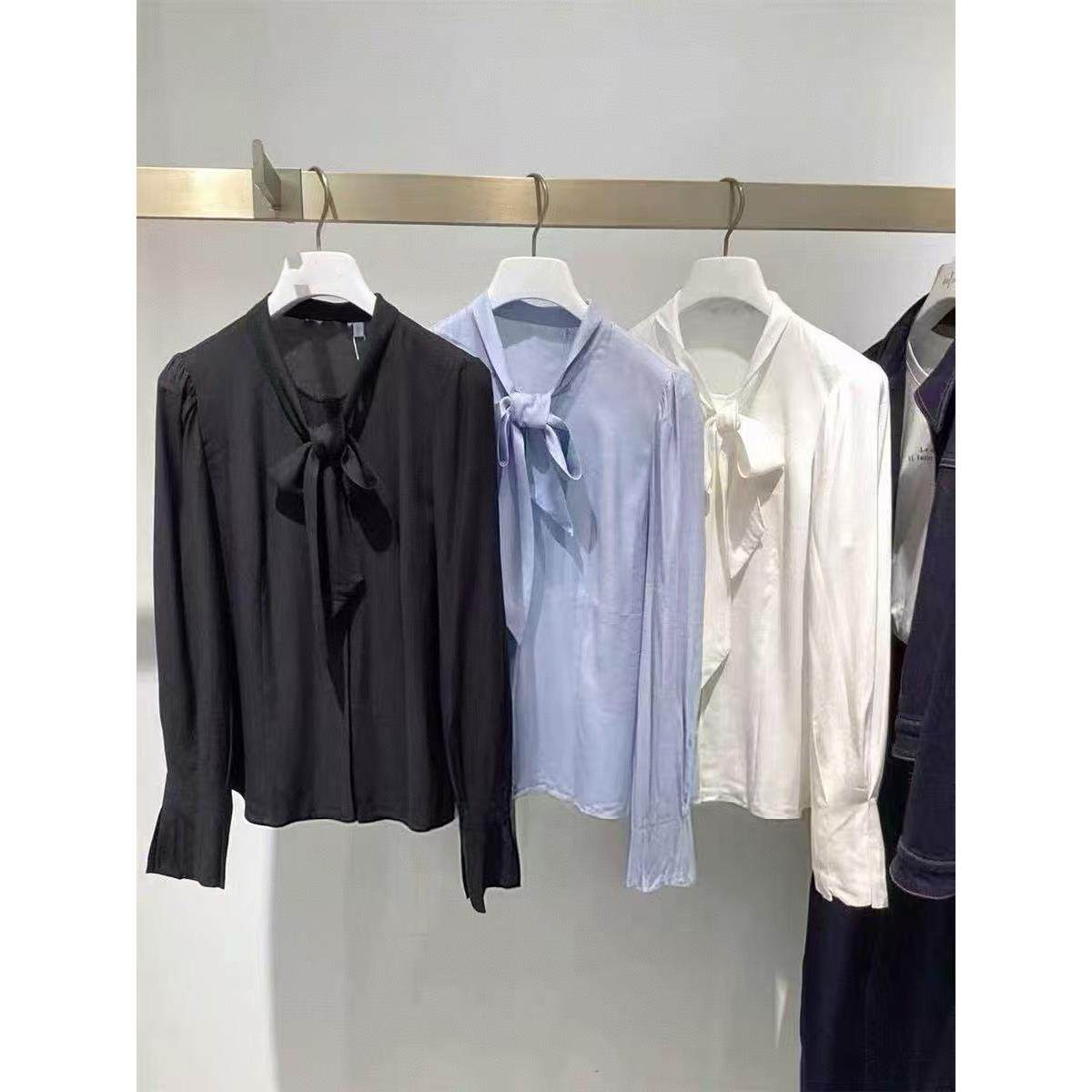 商场同款伊折扣2025年秋新款纯色通勤简约系带长袖衬衫1GA123182