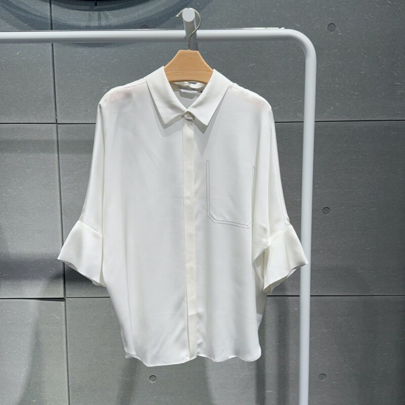 2025夏款简约通勤白色衬衫女宽松显瘦七分袖上衣5994121311