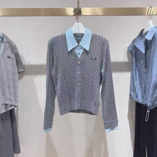 百搭假两件翻领针织衫 新品 女1G8333705G 伊折扣2025年秋季 商场同款