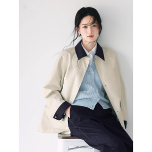 商场同款 拉链风衣1G2960261 伊折扣简约撞色日系卡其小个子短款