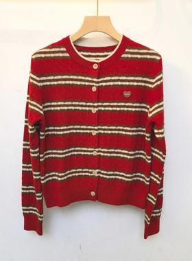 MM商场同款2025冬季新款慵懒百搭圆领条纹针织羊毛衫女3GC131401