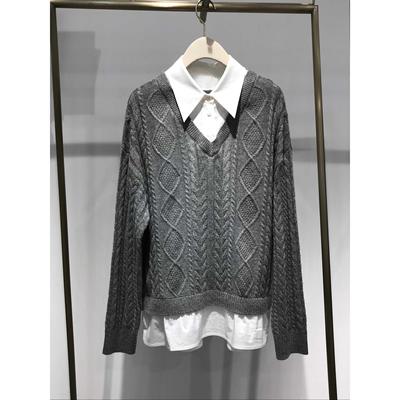 商场同款诗折扣2025秋新款百搭休闲v领假两件针织衫毛衣3G9131621
