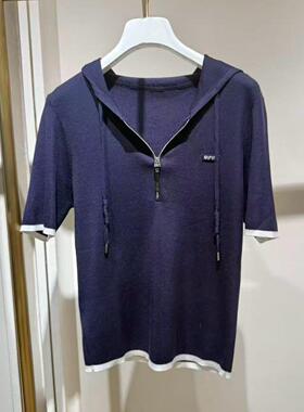 MM商场同款2026春新款休闲百搭撞色拼接短袖针织衫女1H4130531G