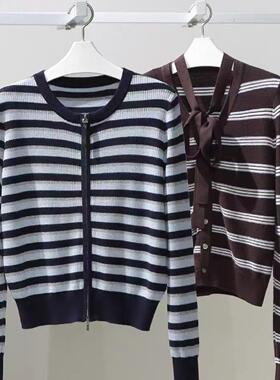 MM商场同款2026春季新款百搭条纹针织开衫女1H2630851/1H2630951