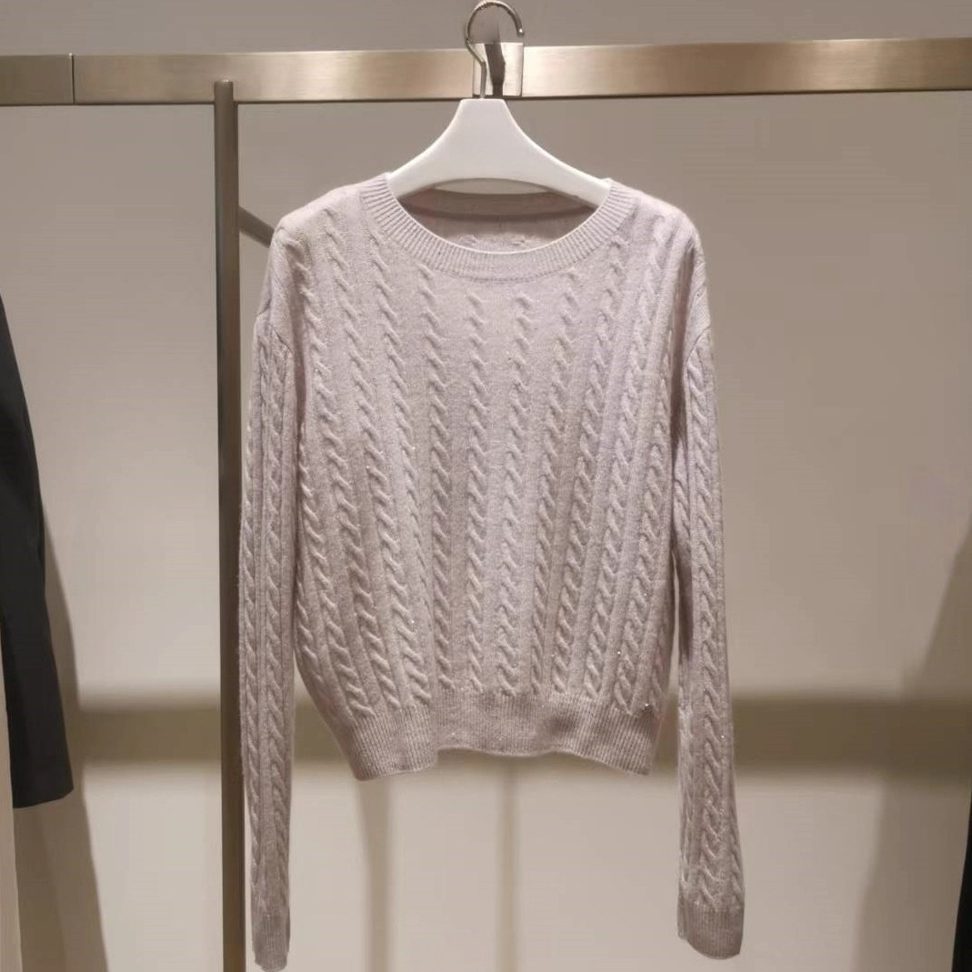 商场同款伊折扣2025秋季新款圆领灰色绞花针织衫毛衣女1GA133331