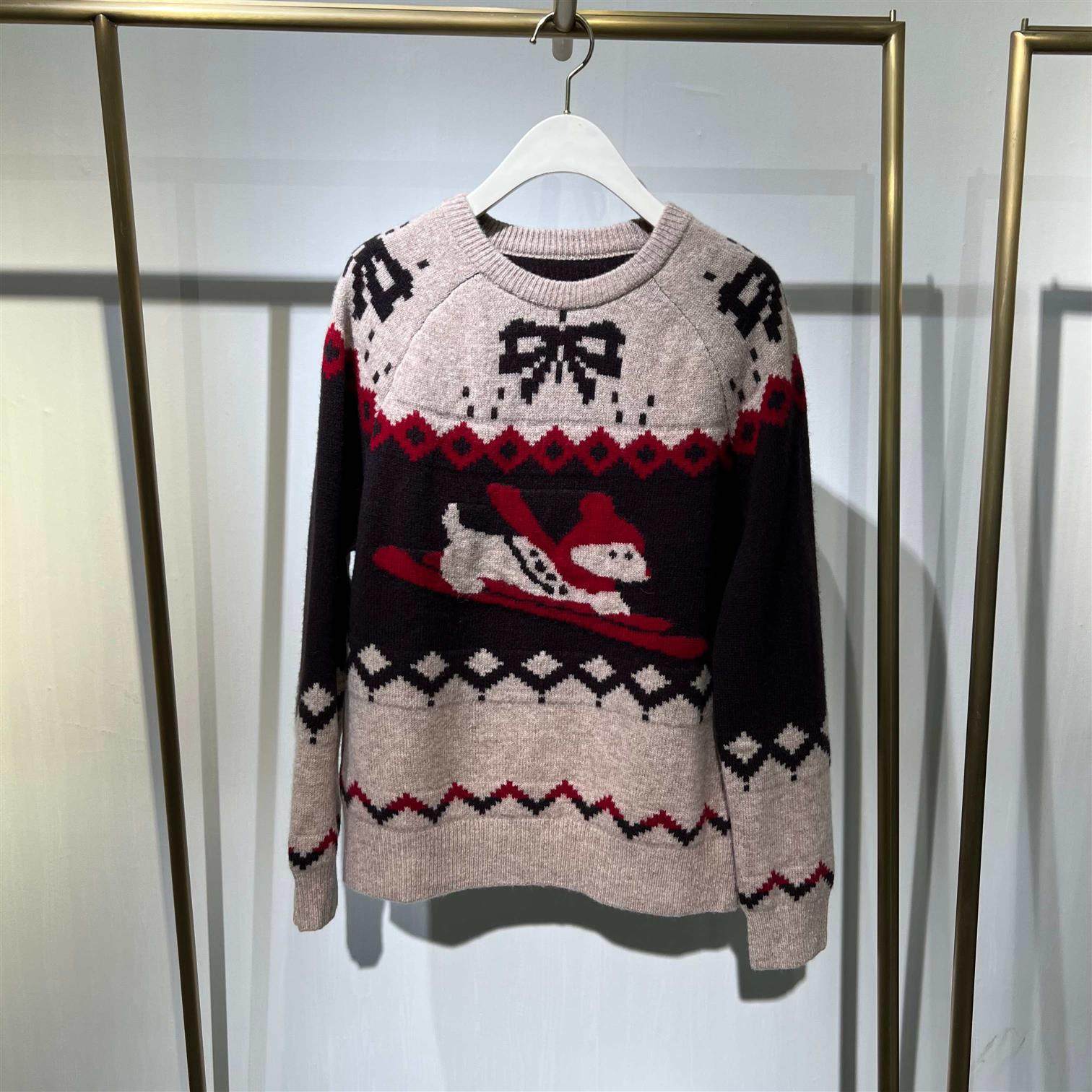 诗折扣商场同款2025秋冬圆领小雪人针织衫休闲套头毛衣3GC130101