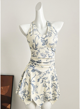 SANMU2025年新款复古中式国风连体显瘦水墨画游泳衣女士高级感