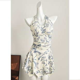 SANMU2025年新款 国风连体显瘦水墨画游泳衣女士高级感 复古中式