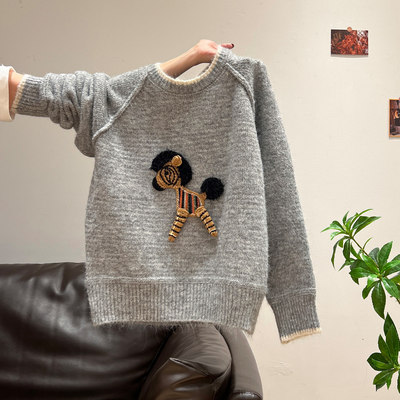 灰色慵懒风卡通刺绣内搭