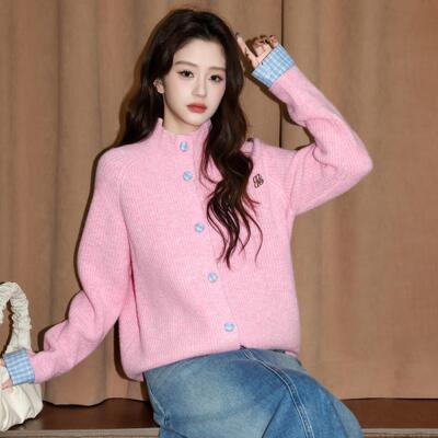 粉色高领毛衣外套女秋冬2