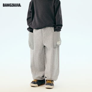 邦仔家童装冬季户外山系口袋灰色加绒卫裤男童加绒加厚运动裤