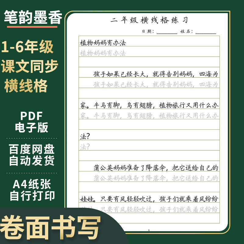 小学一二三四五六年级课文节选横线格硬笔楷书练字帖横线格练笔