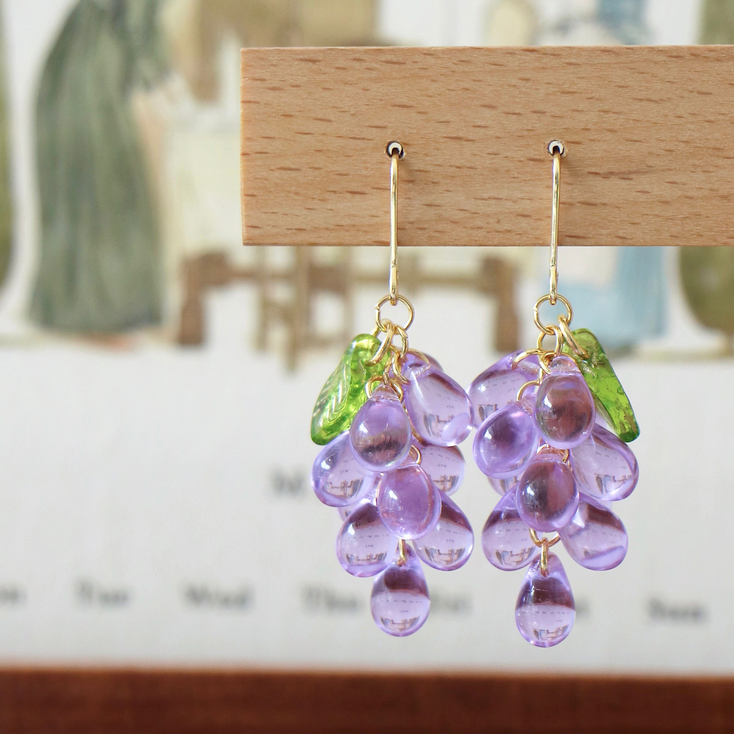 莉夏紫色葡萄串耳环水果耳坠